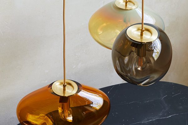 Three ELOA pendant lights photographed from above – minimalist and sculptural