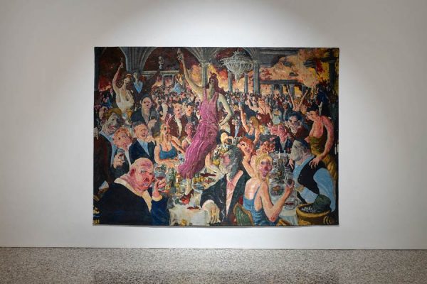 Single expressive contemporary painting on white wall at Galerie Droste