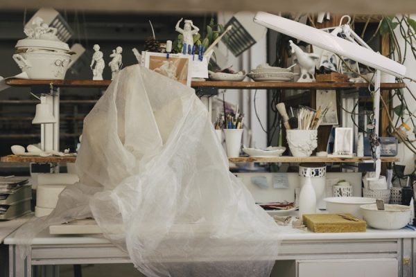 KPM Berlin porcelain workshop with tools and manufacturing setup