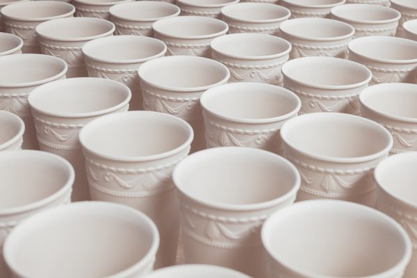 Unfinished KPM Berlin porcelain vessels during production
