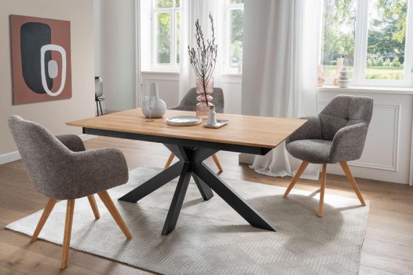 Elegant wooden table with curved black metal legs – PLH signature style