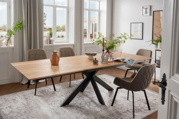 Solid wood dining table with black X-shaped legs – PLH handcrafted furniture