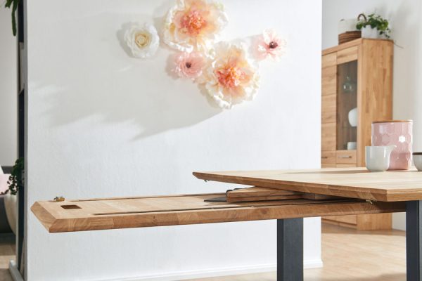 Pull-out table mechanism by PLH with elegant natural wood design